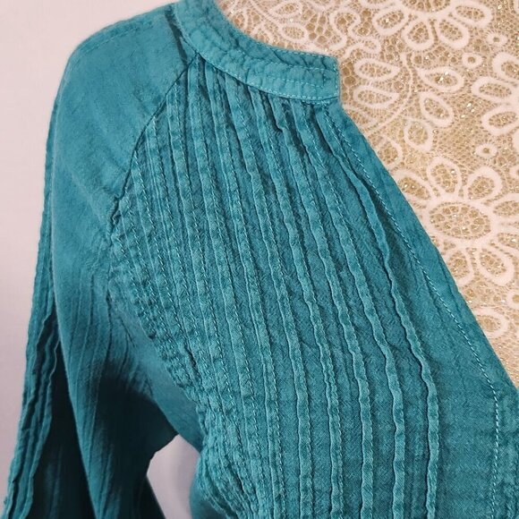 Sundance Women's Size XS Teal Crochet Lace 3/4 Sleeve V-Neck Peasant Top Boho - Picture 4 of 11